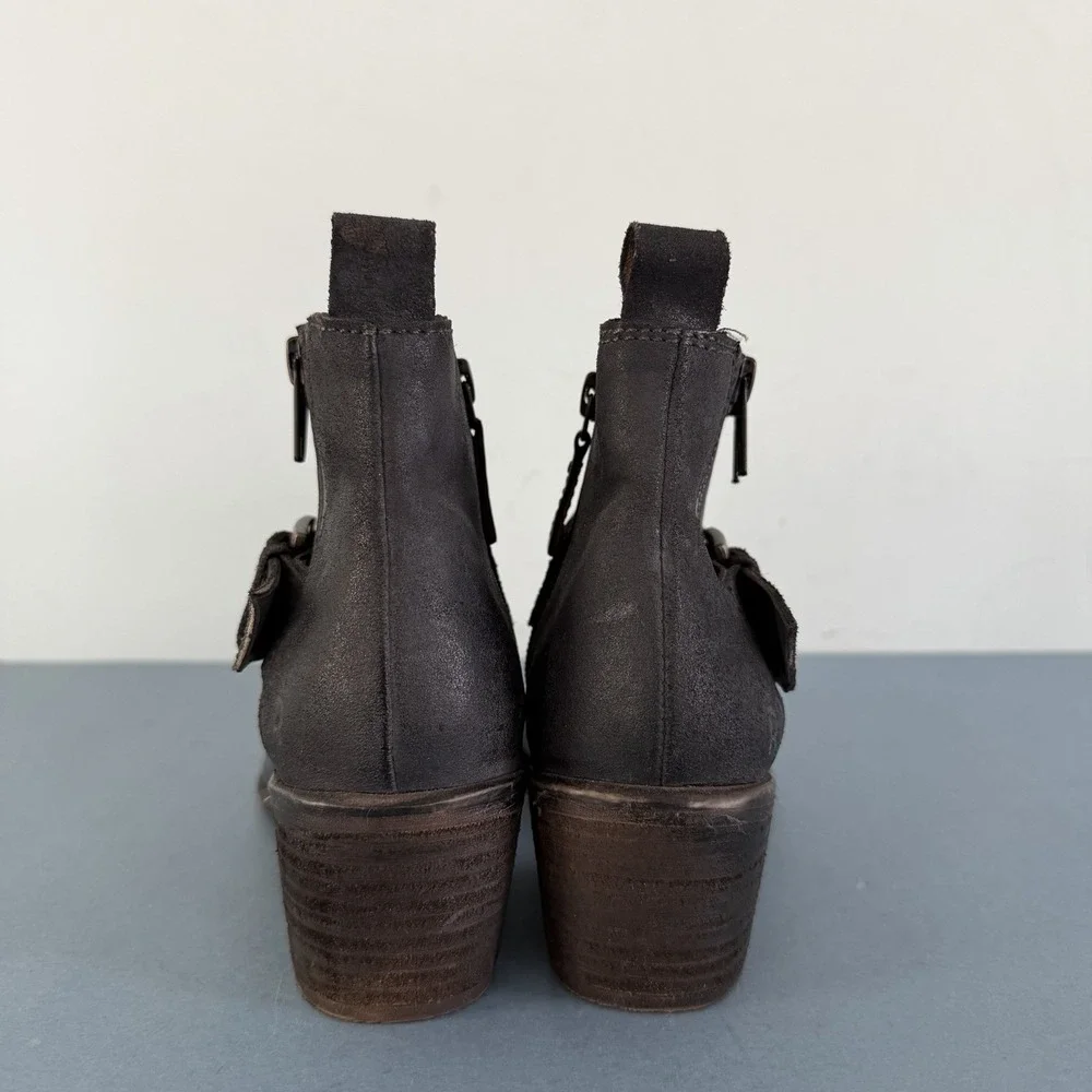 Roan by Bed Stu Liza Black Leather Buckle Western Moto Ankle Boots‎